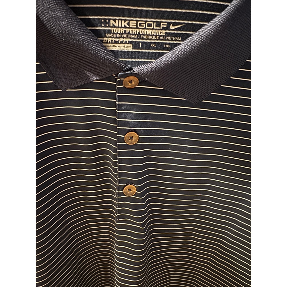 Nike Golf Tour Performance Dri-FIT Striped Polo Shirt Mens XXL Navyā Blue White